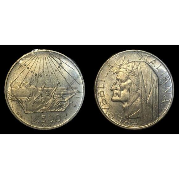 Other - 1965 ITALY Dante's Inferno DANTE ALIGHIERI Vintage Silver 500 Lire Coin